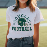Custom Football Mom Groen en Goud Team Tri-Blend Shirt<br><div class="desc">Aangepaste voor- en achterhelm T-Shirt voor mama - getoond in White Design voor football moeders beschikt over een footballs Football met sportieve tekst die kan worden aangepast voor de teamnaam,  de achternaam van de zoon en zijn trui nummer. Gouden en donkergroene kleuren kunnen worden aangepast.</div>
