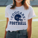Custom Football Mom Navy Blauw en Grijs Team Tri-Blend Shirt<br><div class="desc">Aangepaste voor- en achterhelm T-Shirt voor mama - getoond in White Design voor football moeders beschikt over een footballs Football met sportieve tekst die kan worden aangepast voor de teamnaam,  de achternaam van de zoon en zijn trui nummer. Zilvergrijs en marineblauwe kleuren kunnen worden aangepast.</div>