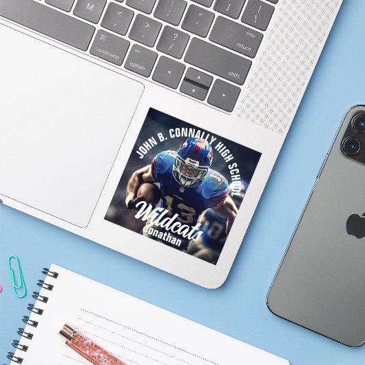 Custom Football Player Foto High School Laptop Sticker (Laptop met iPhone)