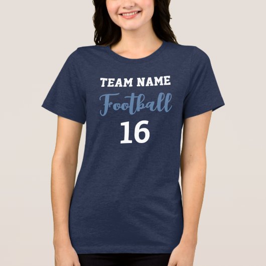 Custom Football Player Name and Number Navy Blue Tri-Blend Shirt (Voorkant)