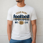 Custom Football Team Blauw en Bruin Mannen<br><div class="desc">Aangepaste Football Naam en Speler Nummer T-Shirt voor Papa - getoond in White Fleck Design voor football vaders is voorzien van retro-belettering en aangepaste tekst die kan worden gepersonaliseerd met een teamnaam en het rugnummer van de speler. Navy blauw en goudbruin kan worden aangepast.</div>