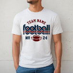 Custom Football Team Donkerrood en Blauw Mannen<br><div class="desc">Aangepaste Football Naam en Speler Nummer T-Shirt voor Papa - getoond in White Fleck Design voor football vaders is voorzien van retro-belettering en aangepaste tekst die kan worden gepersonaliseerd met een teamnaam en het rugnummer van de speler. Donkerrood en marineblauw kunnen worden aangepast.</div>