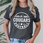 Custom Football Team met Speler Naam Nummer Grijs Tri-Blend Shirt<br><div class="desc">Aangepast Football T-shirt voor en achter in donkergrijs. Het design is voorzien van een stijlvolle ronde logo met footballs helm,  sterretjes en strepen. Personaliseer met de naam van het football team van uw speler,  het rugnummer en de achternaam. Een footballs accent op de rug.</div>