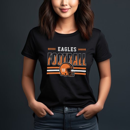 Custom Football Team Oranje en Zwarte Vrouwen Tri-Blend Shirt