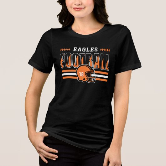 Custom Football Team Oranje en Zwarte Vrouwen Tri-Blend Shirt (Voorkant)