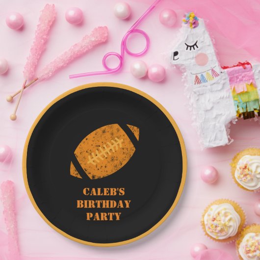 Custom Football Verjaardag Zwart en Goud Papieren Bordje (Feest)