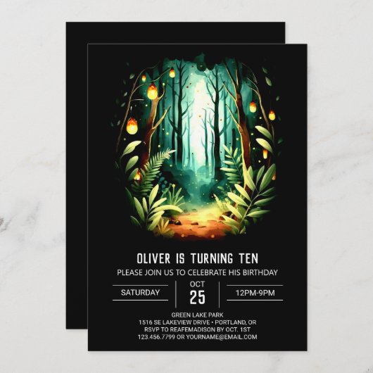 Custom Forest Whimsical Woodland Verjaardag Kaart (Voorkant / Achterkant)