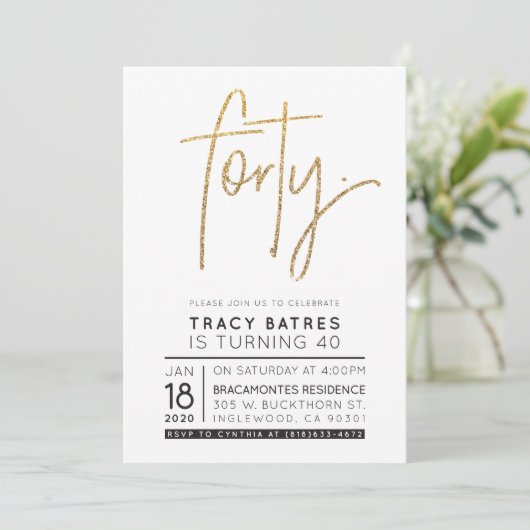 CUSTOM FORTY modern verjaardagsfeestje voor Tracy Kaart (Staand voorkant)