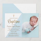 Custom Foto Baby Boy Doop Goud Kruis blauw Kaart (Voorkant / Achterkant)