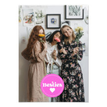 Custom Foto Besties Vrienden Retro Typografie Roze