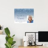 Custom Foto Blauw Glitter 60e Verjaardag Welkom Poster (Thuiskantoor)