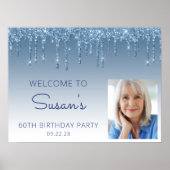 Custom Foto Blauw Glitter 60e Verjaardag Welkom Poster (Voorkant)