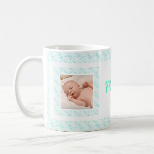 Custom Foto Blauw Patroon Moederdag Mama Koffiemok (Links)