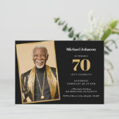 Custom Foto Eenvoudig Zwart Goud 70e Verjaardagsfe Kaart (Staand voorkant)