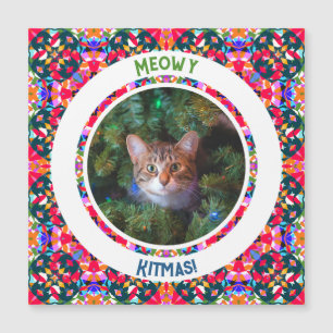 Custom Foto Kerstmis Kat Papa Kleurrijke Kaart