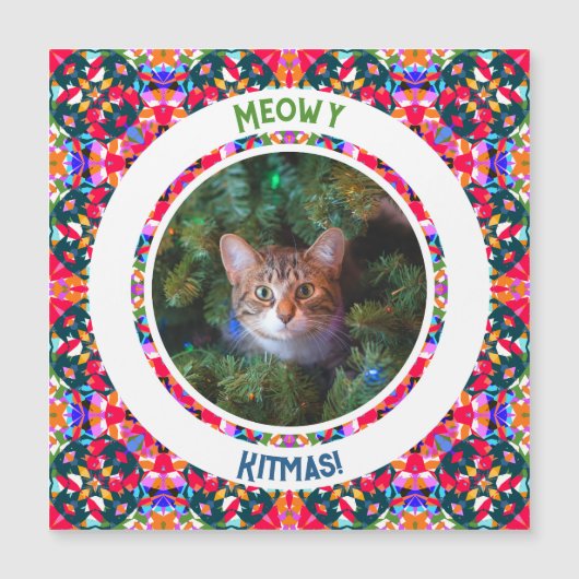 Custom Foto Kerstmis Kat Papa Kleurrijke Kaart (Voorkant)