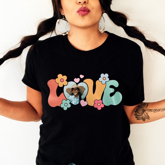 Custom Foto Liefde Hart Bloem Hippie T-shirt