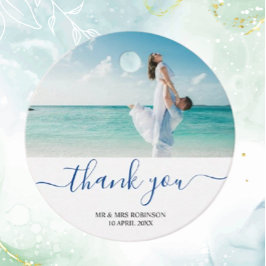 Custom Foto Modern Beach Wedding dank u Thema Bedankjes Labels