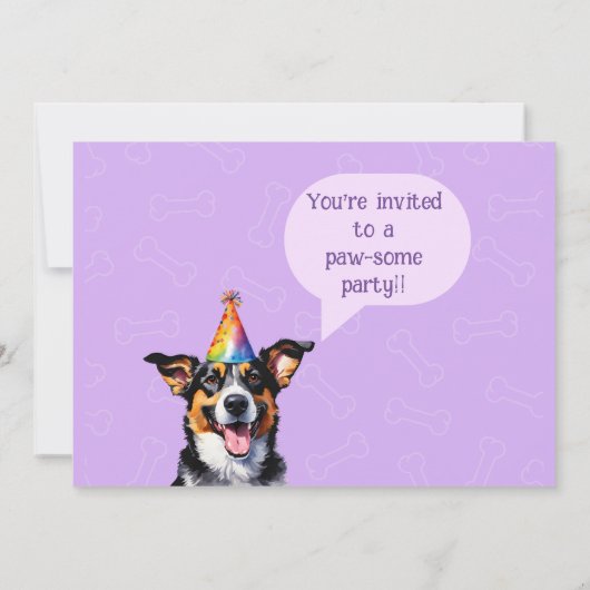 Custom Foto Paarse Puppy Dog Verjaardag Paw-ty Kaart (Achterkant)