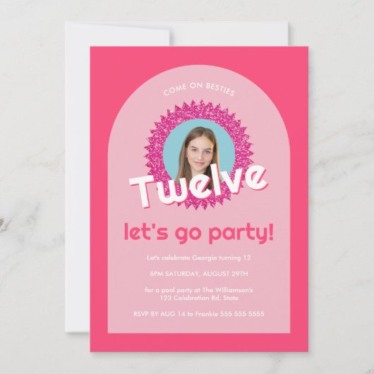 Custom Foto Roze Glitter Tiener Heet Roze Invite Kaart (Voorkant)