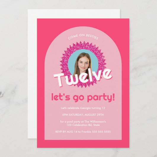 Custom Foto Roze Glitter Tiener Heet Roze Invite Kaart (Voorkant / Achterkant)