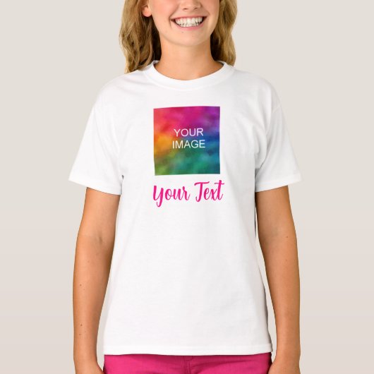 Custom Foto Tekst Naam Sjabloon Kinder Meisjes Wit T-shirt (Voorkant)