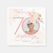 Custom Foto Waterverf Roze Bloemen 70e Verjaardag Servet (Voorkant)