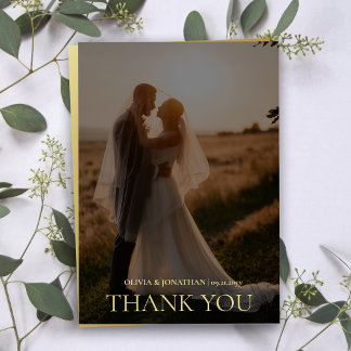 Custom Foto Zwart Goud Bruiloft Dank u Kaart