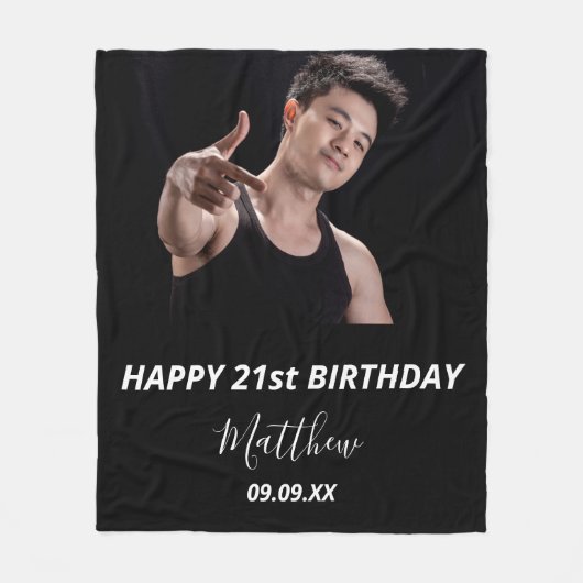 Custom foto zwart wit modern guy verjaardag fleece deken (Voorkant)