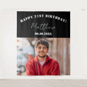 Custom foto zwart wit modern guy verjaardag wandkleed (Voorkant)