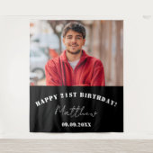 Custom foto zwart wit modern guy verjaardag wandkleed (Voorkant)