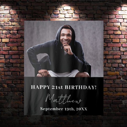 Custom foto zwart wit modern guy verjaardag wandkleed