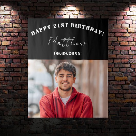 Custom foto zwart wit modern guy verjaardag wandkleed