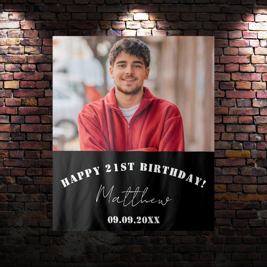 Custom foto zwart wit modern guy verjaardag wandkleed