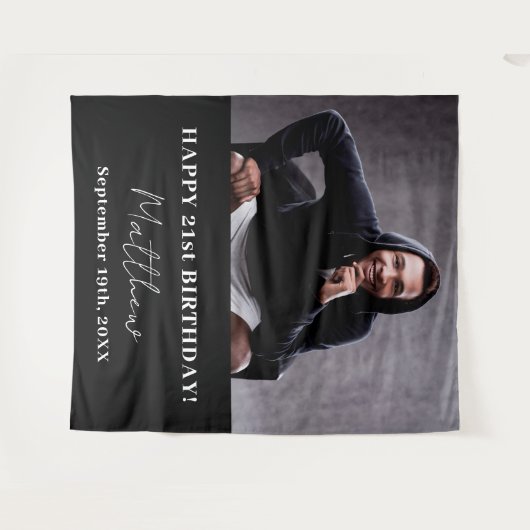 Custom foto zwart wit modern guy verjaardag wandkleed (Voorkant (horizontaal))