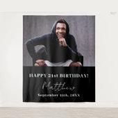 Custom foto zwart wit modern guy verjaardag wandkleed (Voorkant)