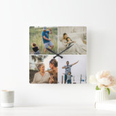Custom Four Photo Collage Template Modern Vierkante Klok (Huis)