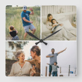 Custom Four Photo Collage Template Modern  Vierkante Klok (Voorkant)
