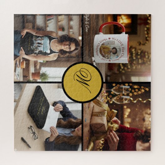 Custom Four Photo Monogram Design Perfect Legpuzzel (Horizontaal)