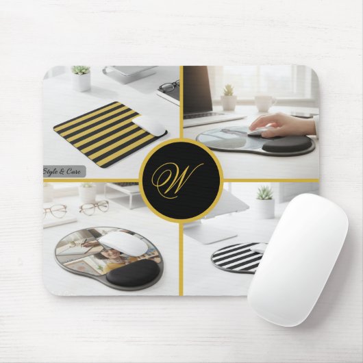 Custom Four Photo Monogram Design Perfect Muismat (Met muis)