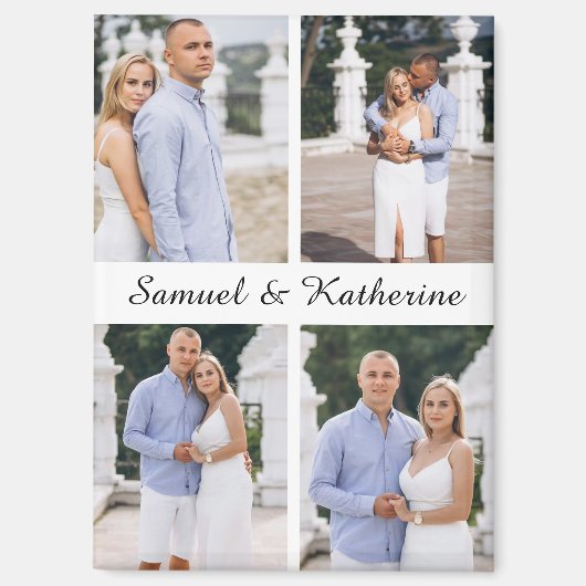 Custom Four Photo Romantic Keepsake with Names Magneet (Voorkant)