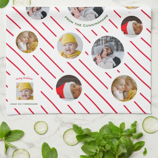 Custom Four-Photo 🎄 Vakantie Gift Theedoek (Gevouwen)