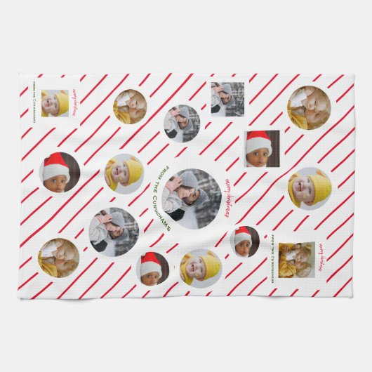 Custom Four-Photo 🎄 Vakantie Gift Theedoek (Horizontaal)