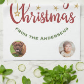 Custom Four-Photo 🎄 Vakantie Gift Theedoek (Gevouwen)