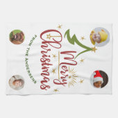 Custom Four-Photo 🎄 Vakantie Gift Theedoek (Horizontaal)