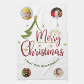 Custom Four-Photo 🎄 Vakantie Gift Theedoek (Verticaal)