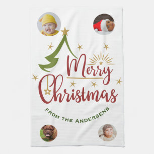 Custom Four-Photo 🎄 Vakantie Gift Theedoek