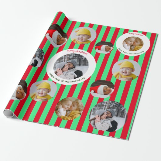 Custom Four-Photo 🎄 Vakantie Kerstmis Cadeaupapier (Uitgerold)