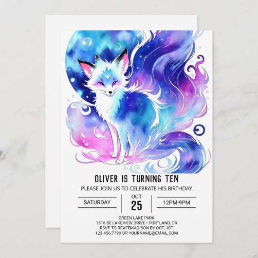 Custom Fox Birthday Bash Kaart (Voorkant / Achterkant)