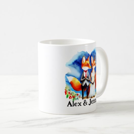 Custom Fox Couple Names Personalized Koffiemok (Voorkant rechts)